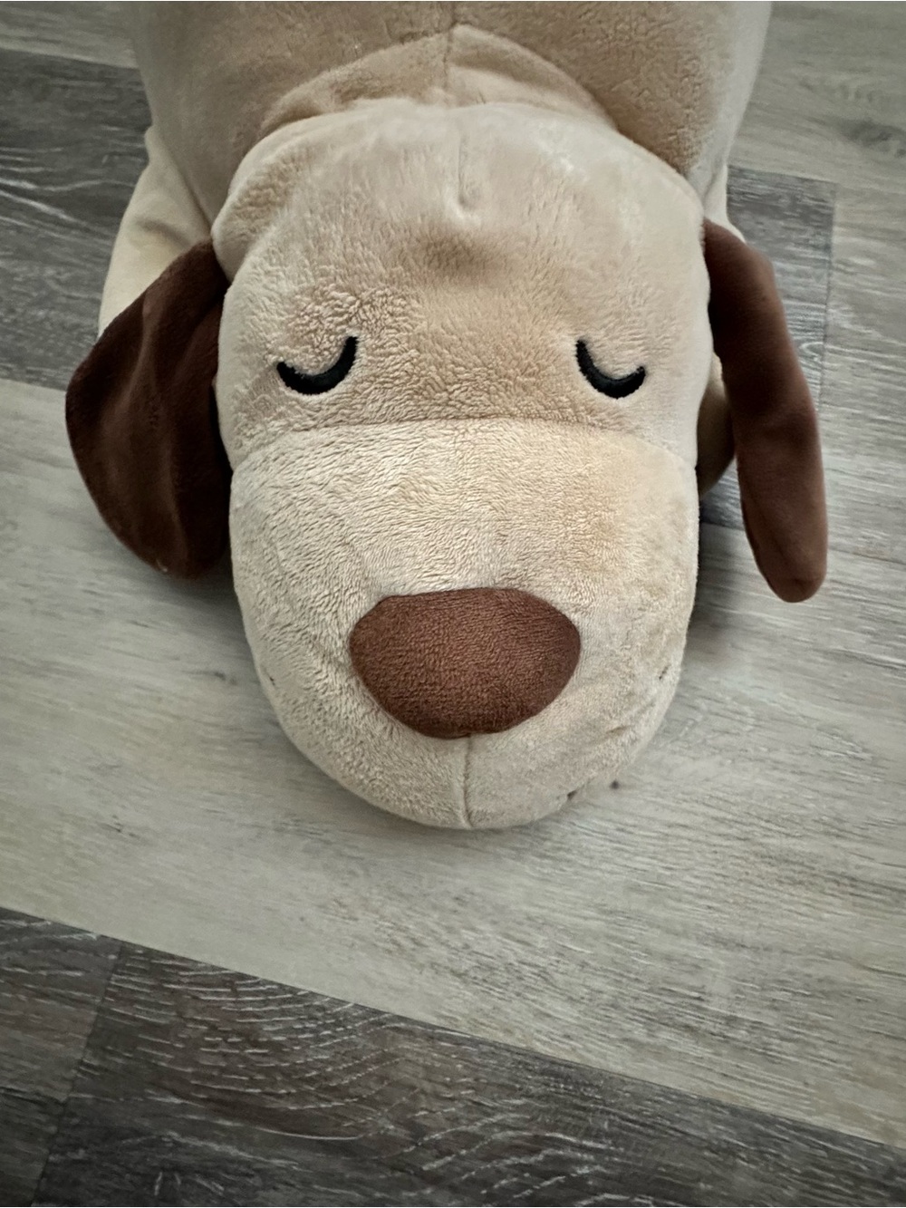 Plush Beige & Brown Sleeping Dog Stuffed Animal - Cozy Cuddle Toy